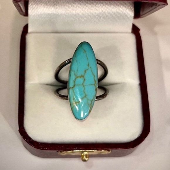 Vintage Handmade Huge Genuine Turquoise Ring 925 Sterling Silver Bezel Set - Picture 8 of 15